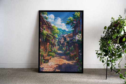 Sunlit Street Japan Asian Style Poster | Wall Art for Home & Office | High-Quality Print - High-Quality Visual Display