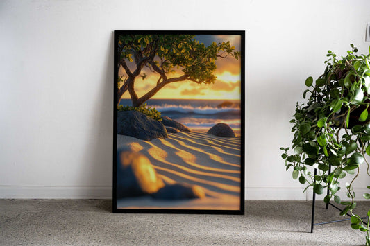 Sunset Beach Scene Asian Style Poster | Wall Art for Home & Office | High-Quality Print - High-Quality Visual Display