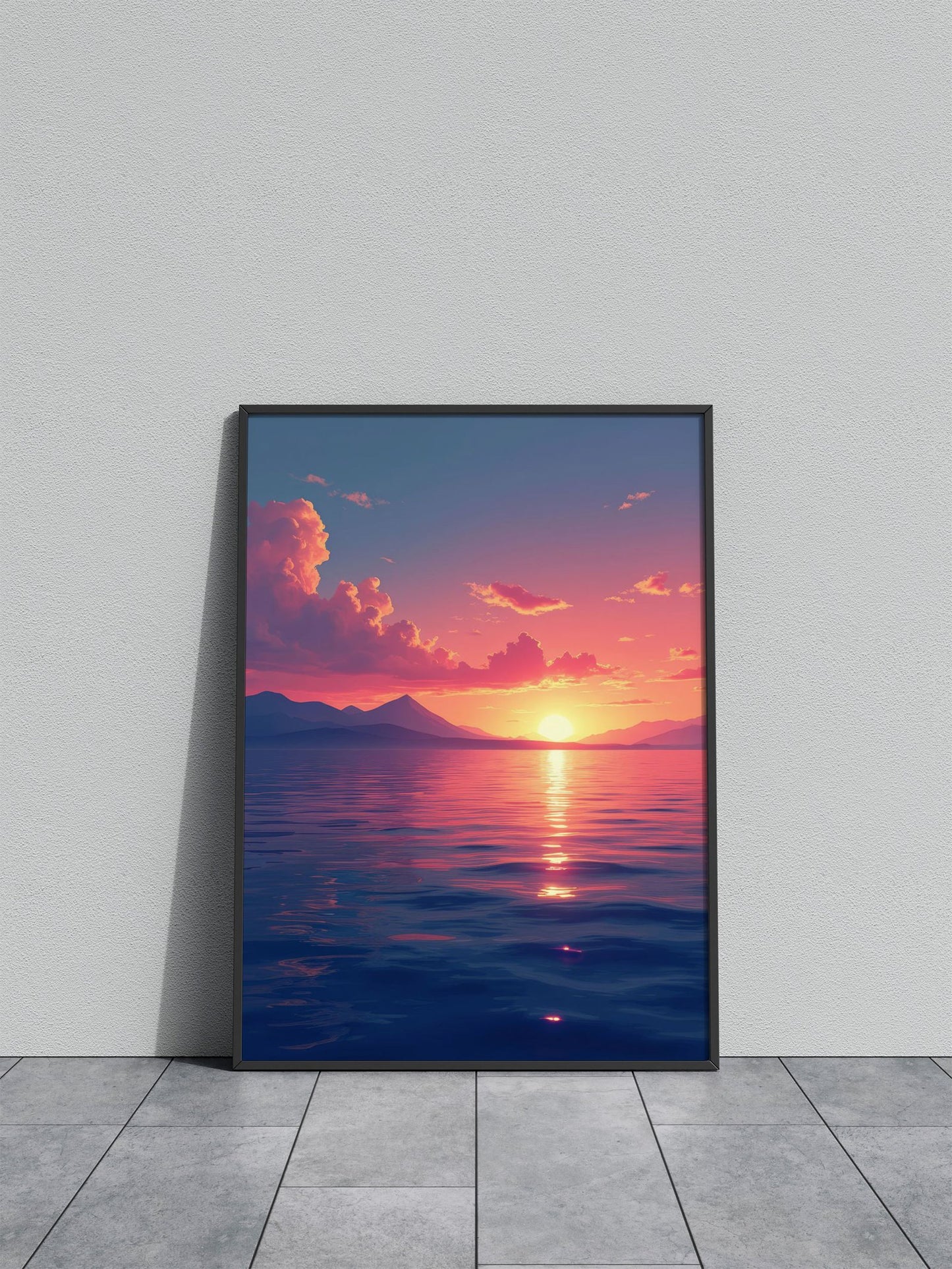 Sunset Over Mountains Asian Style Poster | Wall Art for Home & Office | High-Quality Print