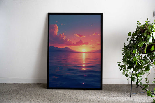 Sunset Over Mountains Asian Style Poster | Wall Art for Home & Office | High-Quality Print - High-Quality Visual Display