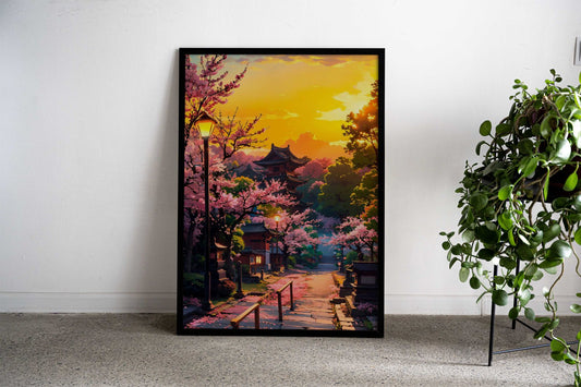 Sunset Pagoda Asian Style Poster | Wall Art for Home & Office | High-Quality Print - High-Quality Visual Display