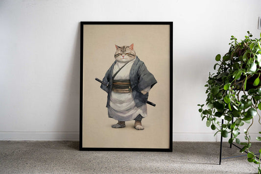Tabby Cat Samurai Ronin Asian Style Poster | Wall Art for Home & Office | High-Quality Print - High-Quality Visual Display