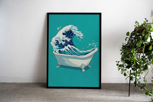 The Great Wave in Bathtub Asian Style Poster | Wall Art for Home & Office | High-Quality Print - High-Quality Visual Display