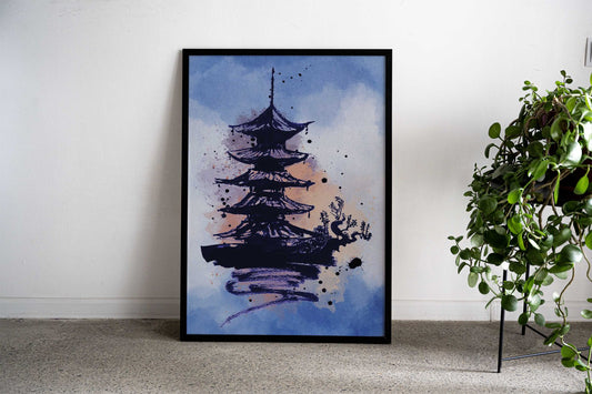 The Pagoda Painting Asian Style Poster | Wall Art for Home & Office | High-Quality Print - High-Quality Visual Display