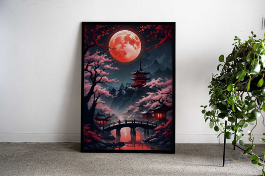 The red moon Asian Style Poster | Wall Art for Home & Office | High-Quality Print - High-Quality Visual Display