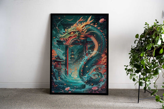 Tidal Dragon Asian Style Poster | Wall Art for Home & Office | High-Quality Print - High-Quality Visual Display