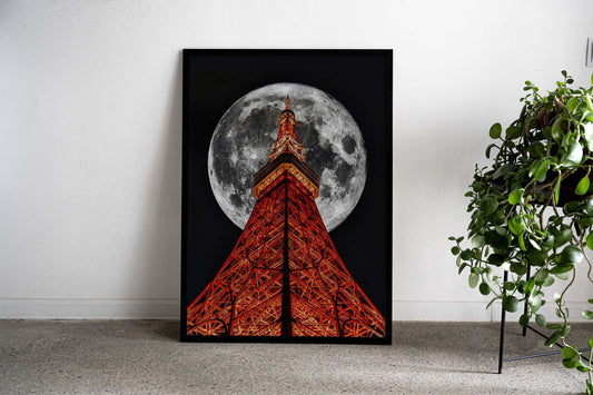 Tokyo Tower and Full Moon Asian Style Poster | Wall Art for Home & Office | High-Quality Print - High-Quality Visual Display