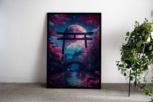 Torii Gate Moonlit Shrine Asian Style Poster | Wall Art for Home & Office | High-Quality Print - High-Quality Visual Display