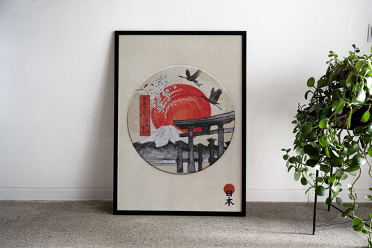 Torii Gate Red Sun Asian Style Poster | Wall Art for Home & Office | High-Quality Print - High-Quality Visual Display