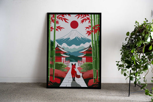 Traditional Village Fox Asian Style Poster | Wall Art for Home & Office | High-Quality Print - High-Quality Visual Display