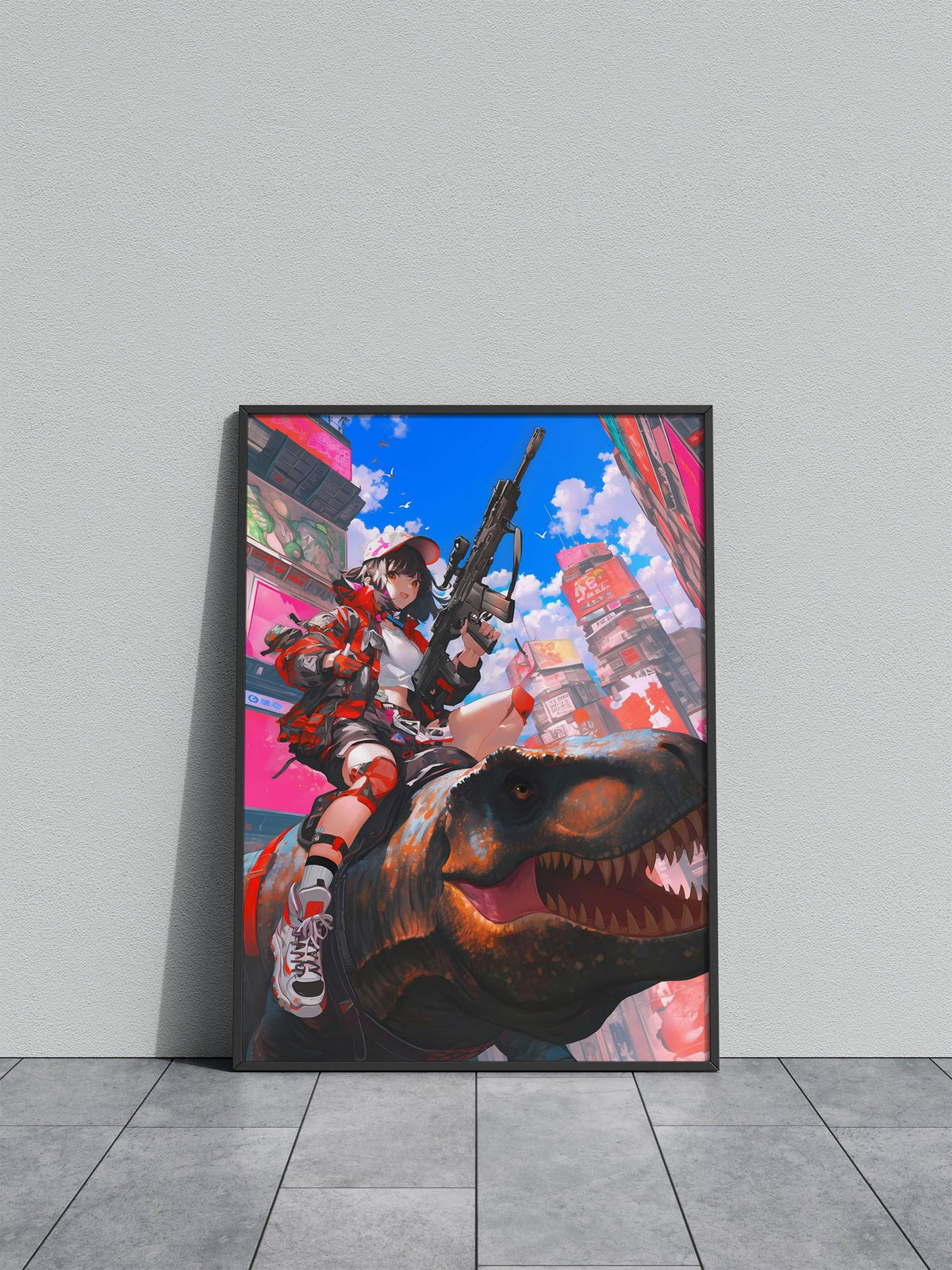 Urban Dino Rider Anime Asian Style Poster | Wall Art for Home & Office | High-Quality Print - High-Quality Visual Display