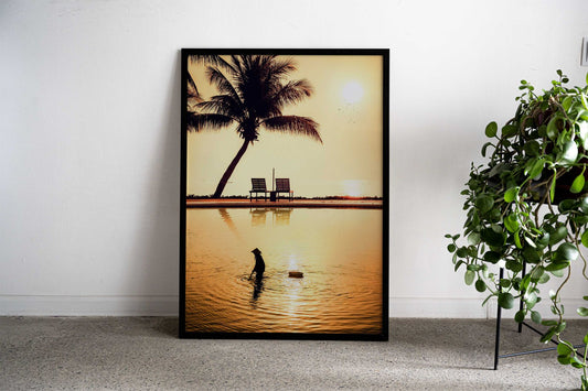 Vietnamese silhouette fisherman sunset pool Asian Style Poster | Wall Art for Home & Office | High-Quality Print - High-Quality Visual Display