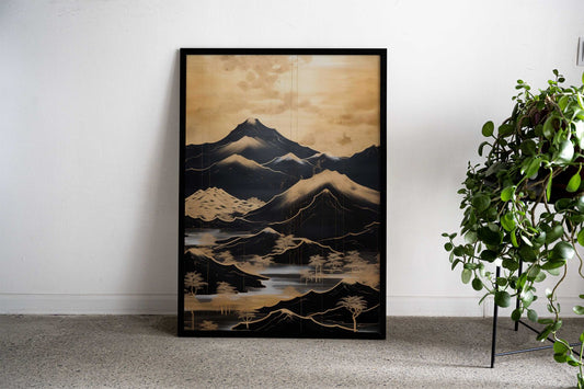 Vintage Gold Mountains Asian Style Poster | Wall Art for Home & Office | High-Quality Print - High-Quality Visual Display