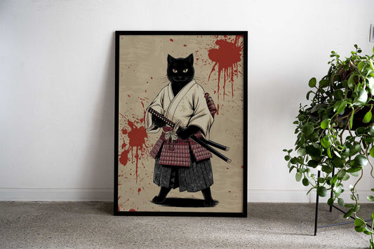Vintage Samurai Cat Asian Style Poster | Wall Art for Home & Office | High-Quality Print - High-Quality Visual Display