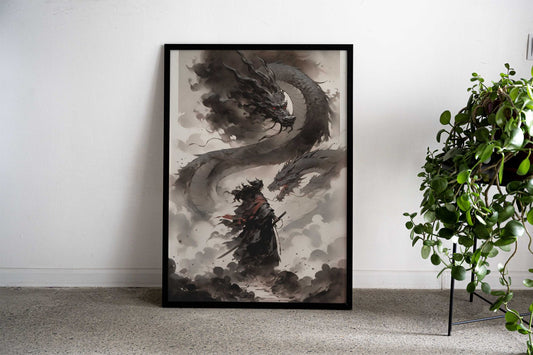 Vintage Samurai Dragon Asian Style Poster | Wall Art for Home & Office | High-Quality Print - High-Quality Visual Display
