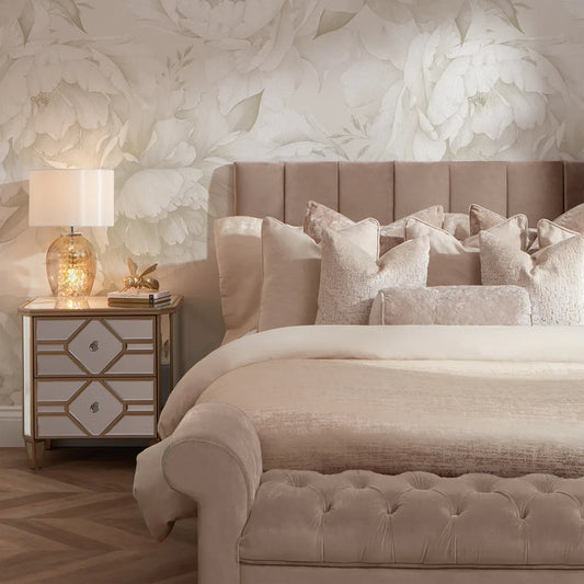 Retro Peony Wall Mural in Soft Neutral Tones