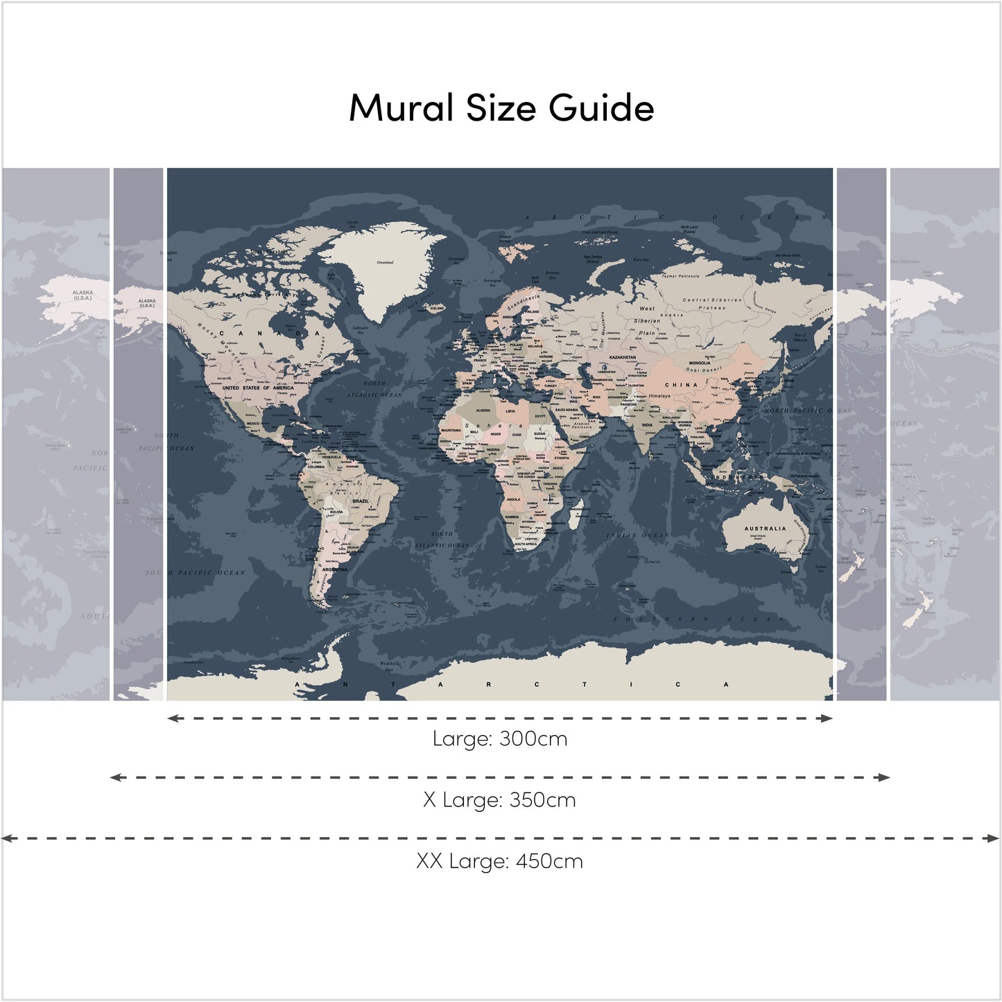 Dark-Themed World Map Mural