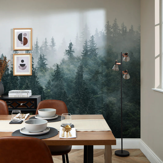 Green and Grey Misty Trees Wall Mural
