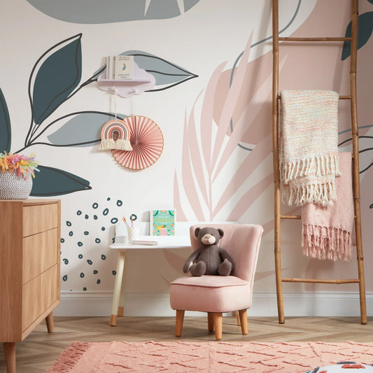 Pink and Teal Boho Botanical Mural