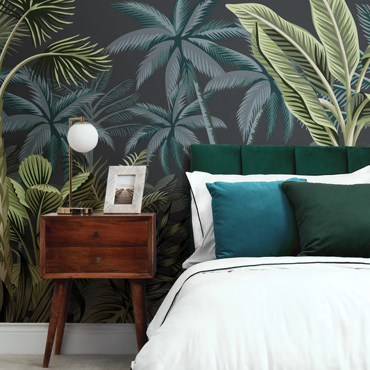 Dark Teal and Charcoal Jungle Escape Wall Mural