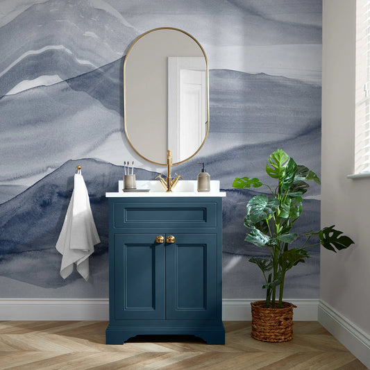 Deep Blue Watercolor Mountain Mural