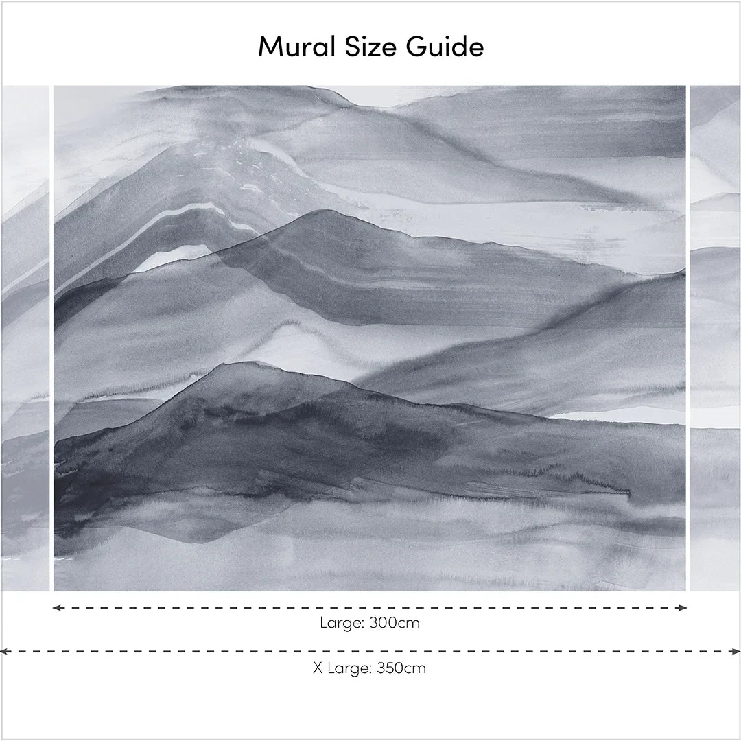 Deep Blue Watercolor Mountain Mural