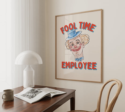 Fool Time Employee | Red and Blue | Art Print - High-Quality Premium Wall Art Decor Sticker