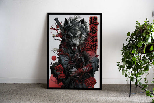 WOLF SAMURAI POSTER ART Asian Style Poster | Wall Art for Home & Office | High-Quality Print - High-Quality Visual Display
