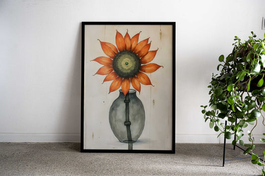 Wabi sabi Orange Sunflower in Vase Asian Style Poster | Wall Art for Home & Office | High-Quality Print - High-Quality Visual Display