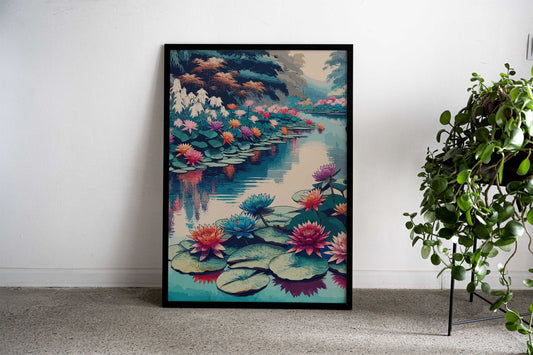 Water Lily Pond Asian Style Poster | Wall Art for Home & Office | High-Quality Print - High-Quality Visual Display