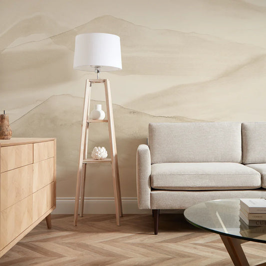 Natural Lime Wash Watercolor Mountain Mural