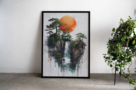 Waterfall Japanese Asian Style Poster | Wall Art for Home & Office | High-Quality Print - High-Quality Visual Display