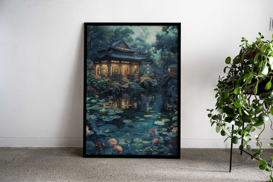 Waterlilies Pond Asian Style Poster | Wall Art for Home & Office | High-Quality Print - High-Quality Visual Display