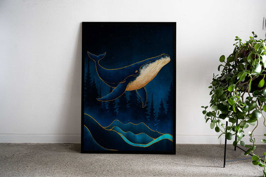 Whale Illustration Asian Style Poster | Wall Art for Home & Office | High-Quality Print - High-Quality Visual Display