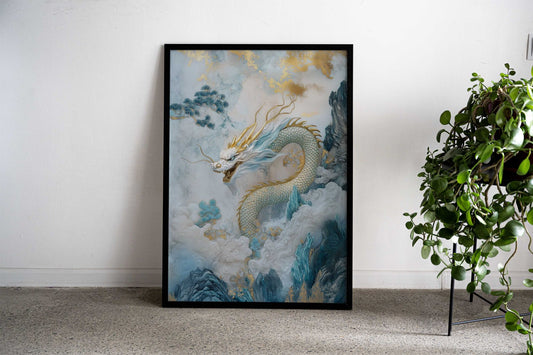 White Dragon in Clouds Asian Style Poster | Wall Art for Home & Office | High-Quality Print - High-Quality Visual Display