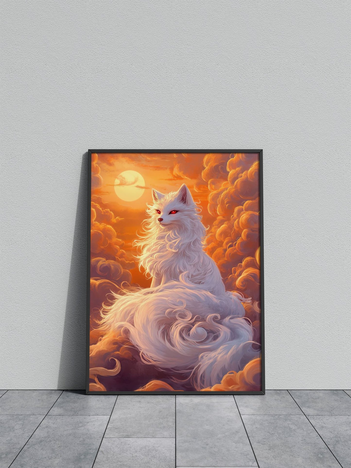 White Fox in Sunset Clouds Asian Style Poster | Wall Art for Home & Office | High-Quality Print - High-Quality Visual Display