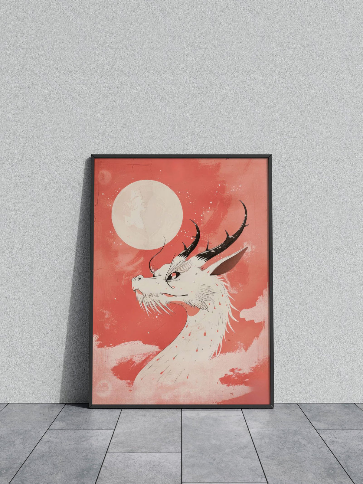 White Moon Dragon Asian Style Poster | Wall Art for Home & Office | High-Quality Print - High-Quality Visual Display