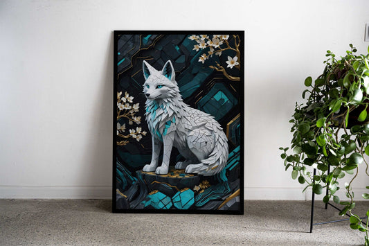 White kitsune Kintsugi Asian Style Poster | Wall Art for Home & Office | High-Quality Print - High-Quality Visual Display