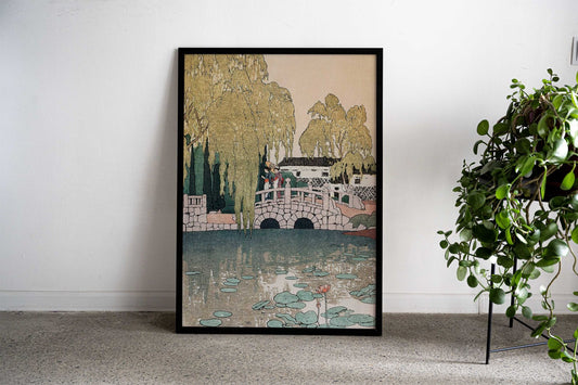 Willow and Stone Bridge Asian Style Poster | Wall Art for Home & Office | High-Quality Print - High-Quality Visual Display