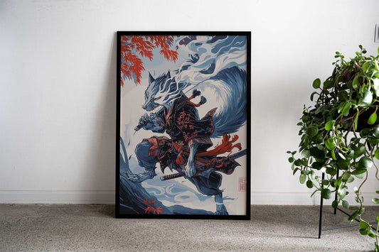 Wolf Fantasy Samurai Asian Style Poster | Wall Art for Home & Office | High-Quality Print - High-Quality Visual Display