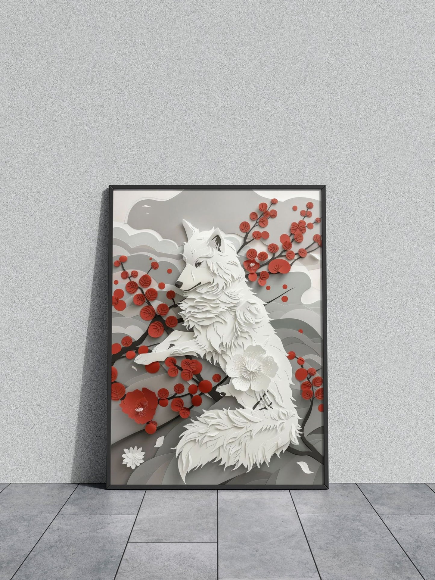 Wolf Flat Paper Craft Asian Style Poster | Wall Art for Home & Office | High-Quality Print - High-Quality Visual Display
