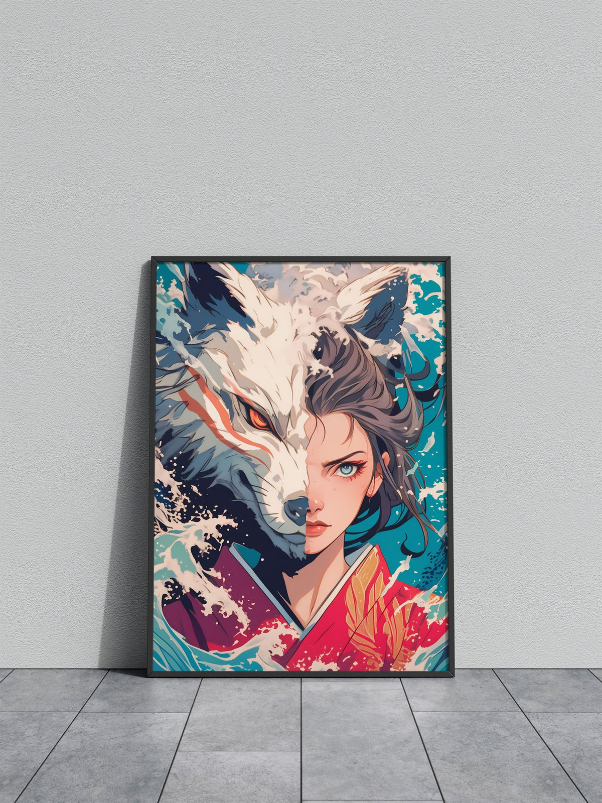 Wolf and Geisha Duality Asian Style Poster | Wall Art for Home & Office | High-Quality Print - High-Quality Visual Display