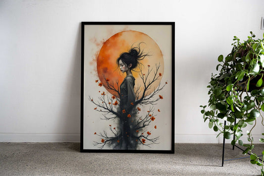 Woman from the tree under a full Moon Asian Style Poster | Wall Art for Home & Office | High-Quality Print - High-Quality Visual Display