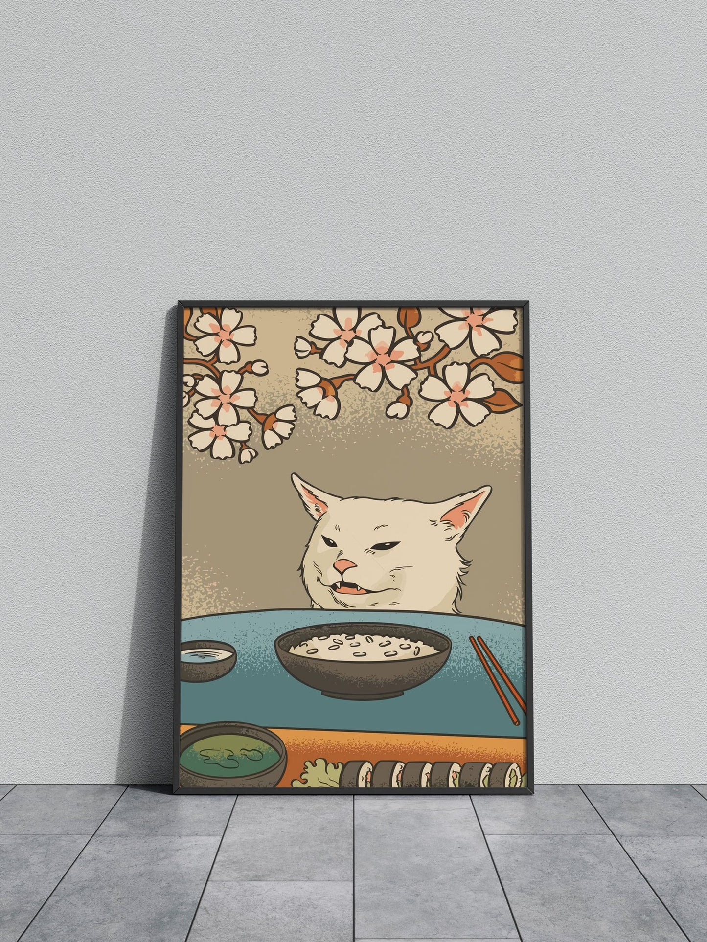 Woman yelling at cat Asian Style Poster | Wall Art for Home & Office | High-Quality Print
