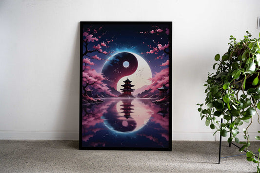 Yin Yang Pagoda Asian Style Poster | Wall Art for Home & Office | High-Quality Print - High-Quality Visual Display