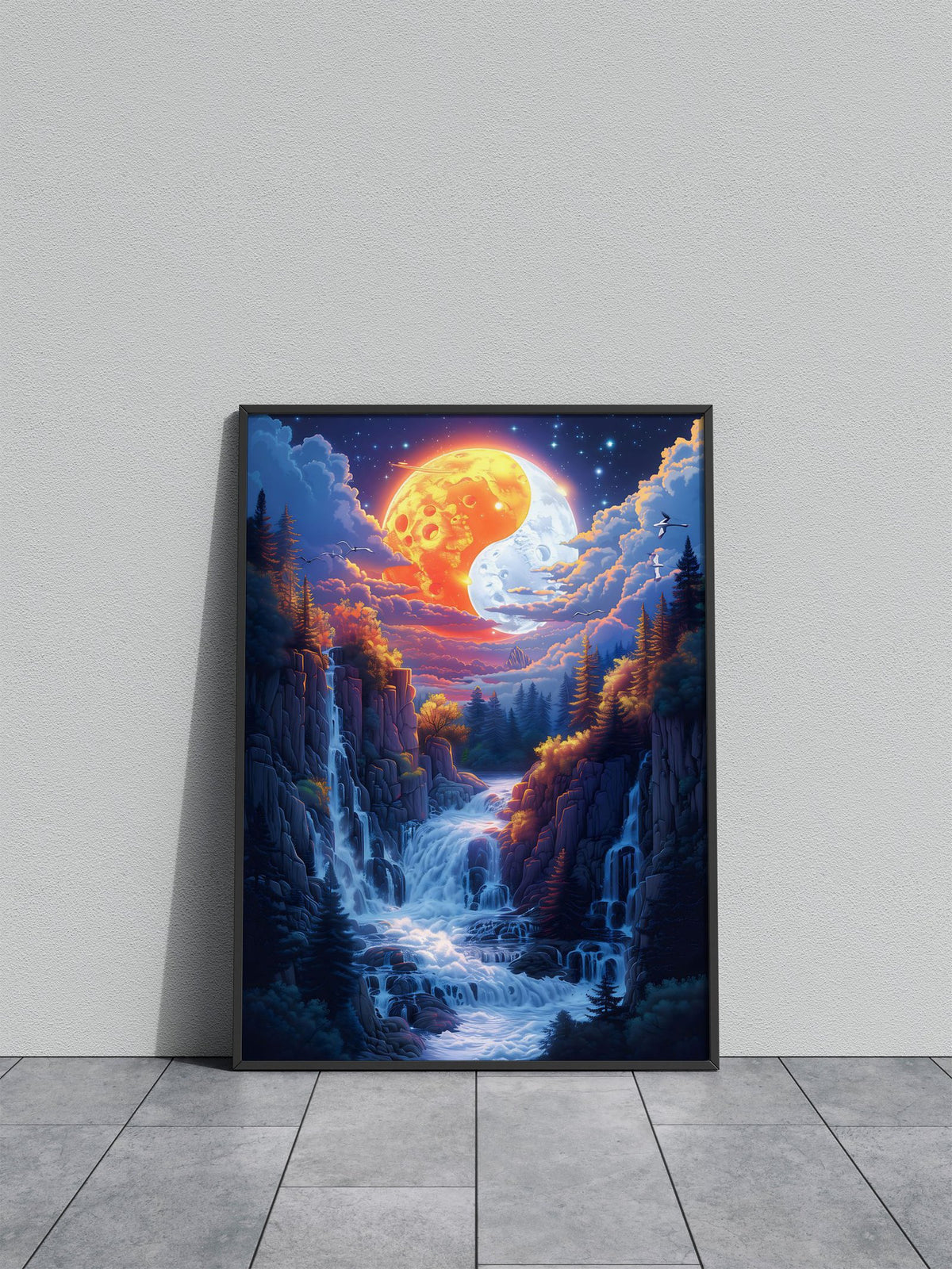 Yin and Yang waterfalls Asian Style Poster | Wall Art for Home & Office | High-Quality Print - High-Quality Visual Display