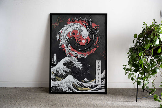 Yin yang Axolotl Kanagawa Asian Style Poster | Wall Art for Home & Office | High-Quality Print - High-Quality Visual Display