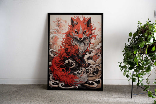 Young Red Fox Asian Style Poster | Wall Art for Home & Office | High-Quality Print - High-Quality Visual Display