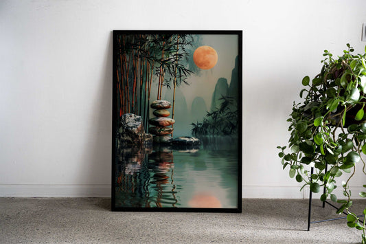 Zen Garden Moon Asian Style Poster | Wall Art for Home & Office | High-Quality Print - High-Quality Visual Display