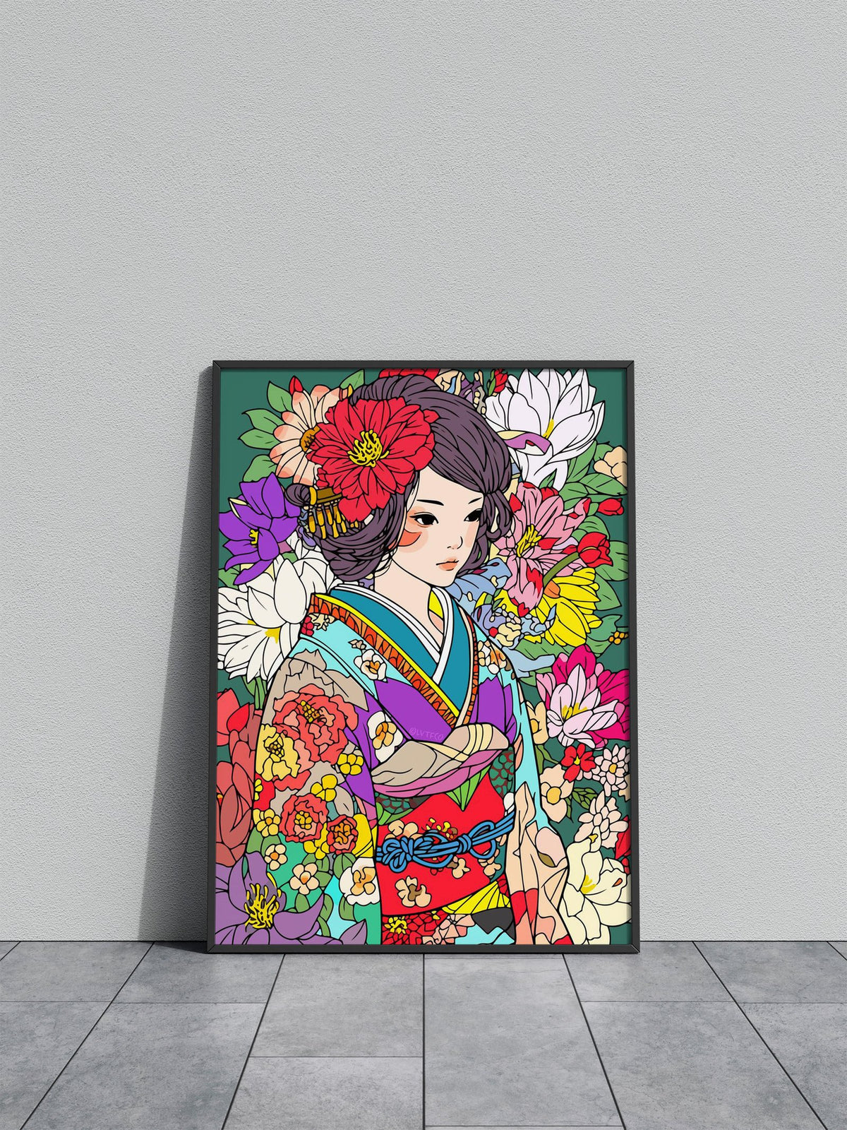 Zen Kimono Flower Girl Art Asian Style Poster | Wall Art for Home & Office | High-Quality Print - High-Quality Visual Display